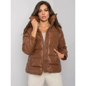 Brown quilted winter jacket made of eco-leather
