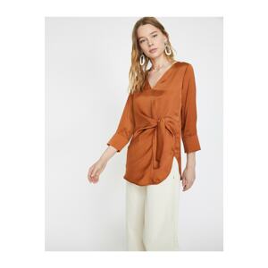 Koton Women's Brown Crew Neck Long Sleeve Blouse