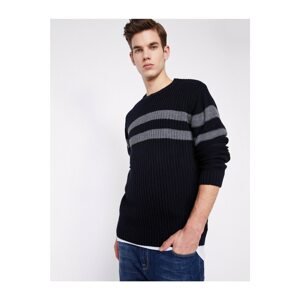 Koton Men's Navy Blue Striped Knitwear Sweater