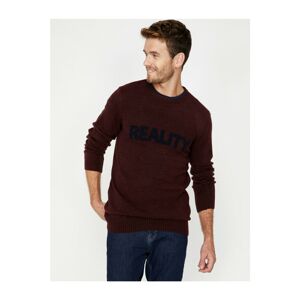 Koton Men's Claret Red Printed Knitwear Sweater