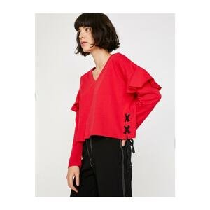Koton Women's Red Ruffle Detailed Sweatshirt