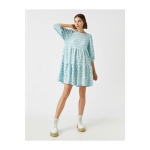 Koton Patterned Crew Neck Flounce Mini Dress