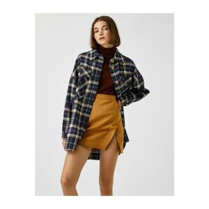 Koton Pocket Plaid Jacket Button Detailed