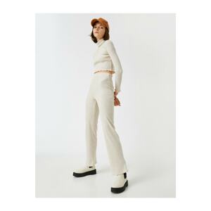 Koton High Waist Wide Leg Ribbed Trousers