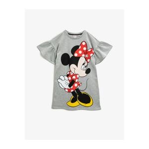 Koton Girl's Gray Cotton Short Sleeve Minnie Mouse Licensed Printed Dress