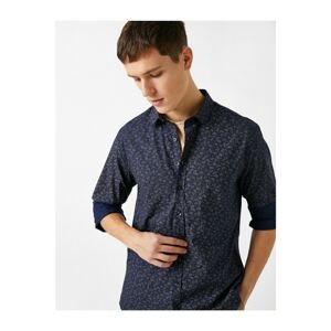 Koton Men's Navy Blue Patterned Cotton Long Sleeve Shirt