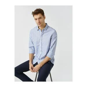 Koton Men's Blue Striped Long Sleeve Cotton Shirt