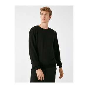 Koton Men's Black 100% Cotton Crew Neck Long Sleeve Knitwear Sweater