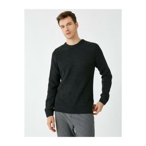 Koton Men's Anthracite Respect Life - Legislative Respect - Crew Neck Knitwear Sweater With Wool Content