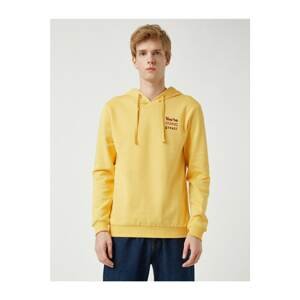 Koton Men's Yellow Respect Life Yasam Saygi Organic Cotton Printed Hoodie Long Sleeve Sweatshirt