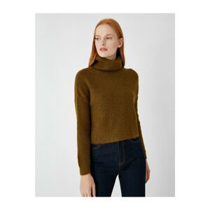 Koton Women's Green Turtleneck Crop Knitwear Sweater