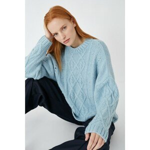Koton Women's Blue Crew Neck Knitted Sweater