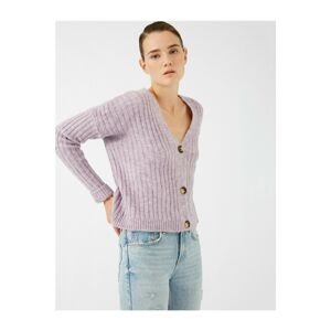 Koton Women's Purple V-Neck Buttoned Knitwear Cardigan