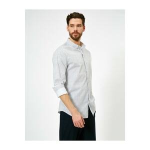 Koton Men's Blue Buttoned Collar Striped Slim Fit Smart Shirt