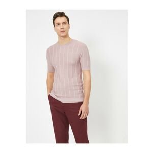 Koton Men's Pink Crew Neck Textured Fabric Regular Fit Knitwear Sweater