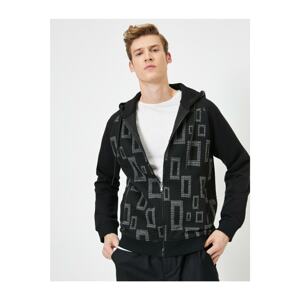 Koton Men's Black Hooded Cardigan