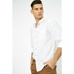Koton Men's White Single Pocket Long Sleeve Slim Fit Casual Shirt