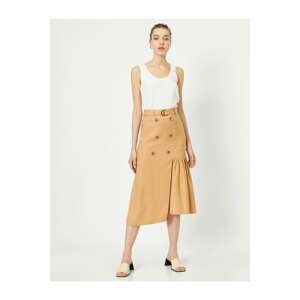 Koton Women's Brown Normal Waist Button Detailed Midi Skirt