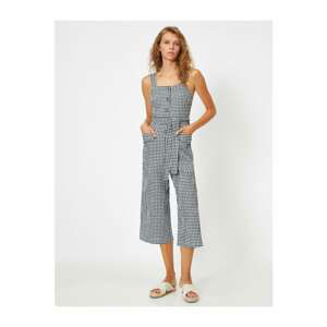 Koton Women's Black Plaid Pocket Belt Jumpsuit