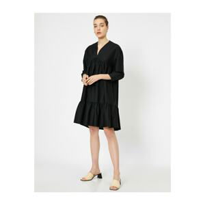 Koton Women's Black V-Neck Poplin Dress