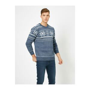Koton Men's Blue Patterned Knitwear Sweater