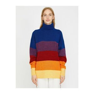 Koton Women's Turtleneck Color Block Sweater