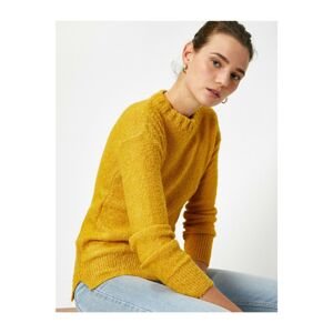 Koton Women's Yellow Stand Up Collar Long Sleeve Sweater
