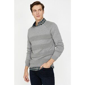 Koton Men's Gray Striped Detailed Sweater
