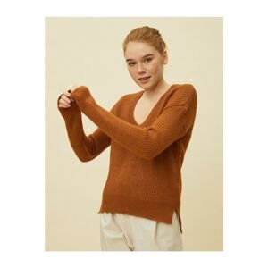 Koton Women's Brown Hollow Out Collar Long Sleeve Sweater