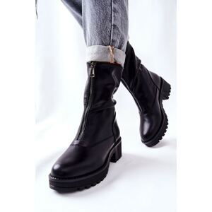 Heeled Leather Booties Black Challonte