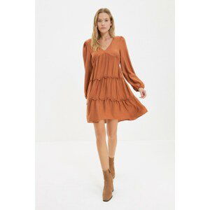 Trendyol Camel V-Neck Ruffle Dress