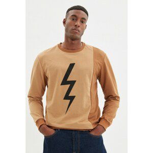 Trendyol Beige Men's Regular Fit Long Sleeve Crew Neck Paneled Sweatshirt