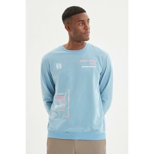 Trendyol Blue Men Regular Fit Long Sleeve Crew Neck Printed Sweatshirt