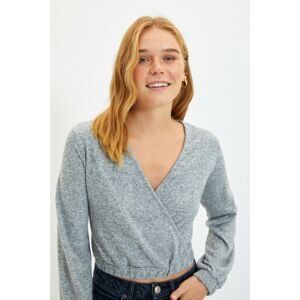 Trendyol Gray Double Breasted Collar Knitted Blouse