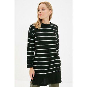 Trendyol Black Crew Neck Striped Long Knitwear Sweater