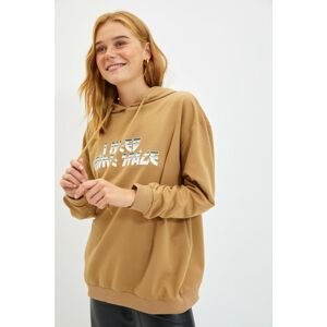Trendyol Camel Loose Fit Printed Knitted Sweatshirt