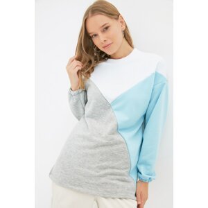 Trendyol Gray Crew Neck Color Block Knitted Sweatshirt