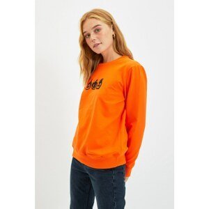 Trendyol Orange Printed Basic Knitted Sweatshirt