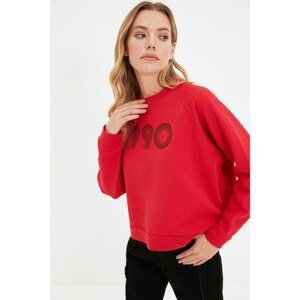 Trendyol Red Raglan Sleeve Printed Basic Slim Knitted Sweatshirt