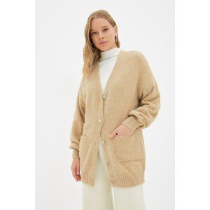 Trendyol Beige V Neck Beard Yarn Knitwear Cardigan