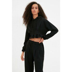 Trendyol Black Hooded Crop Knitted Thin Sweatshirt