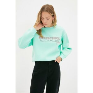 Trendyol Mint Printed Basic Knitted Sweatshirt