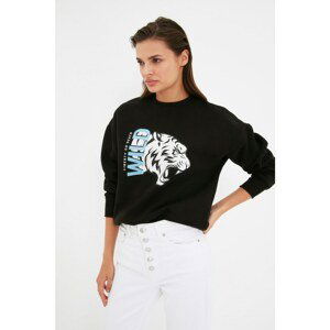 Trendyol Black Printed Basic Knitted Sweatshirt