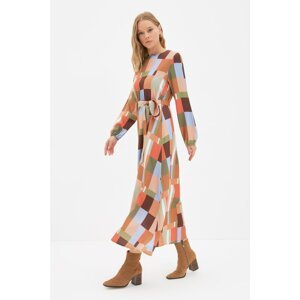 Trendyol Multi Color Crew Neck Belted Dress