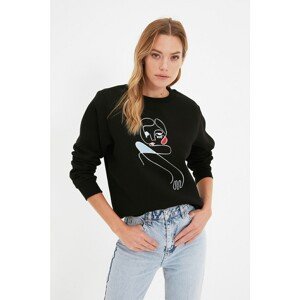 Trendyol Black Printed Basic Knitted Sweatshirt