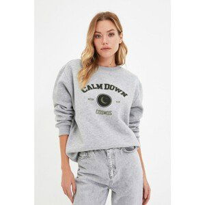 Trendyol Gray Printed Raised Boyfriend Knitted Sweatshirt