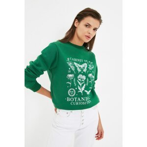 Trendyol Dark Green Printed Basic Raised Knitted Sweatshirt