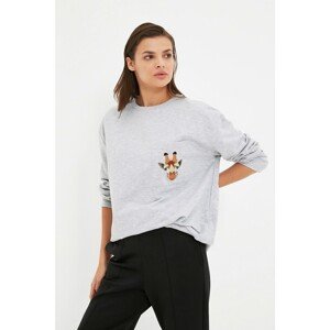Trendyol Gray Embroidered Oversize Knitted Slim Sweatshirt