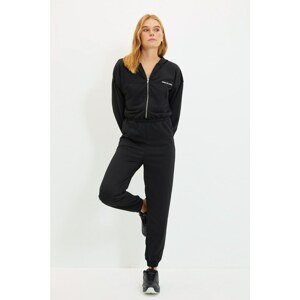 Trendyol Black Embroidered Hooded Knitted Jumpsuit