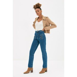 Trendyol Blue Embroidery Detailed High Waist Bootcut Jeans